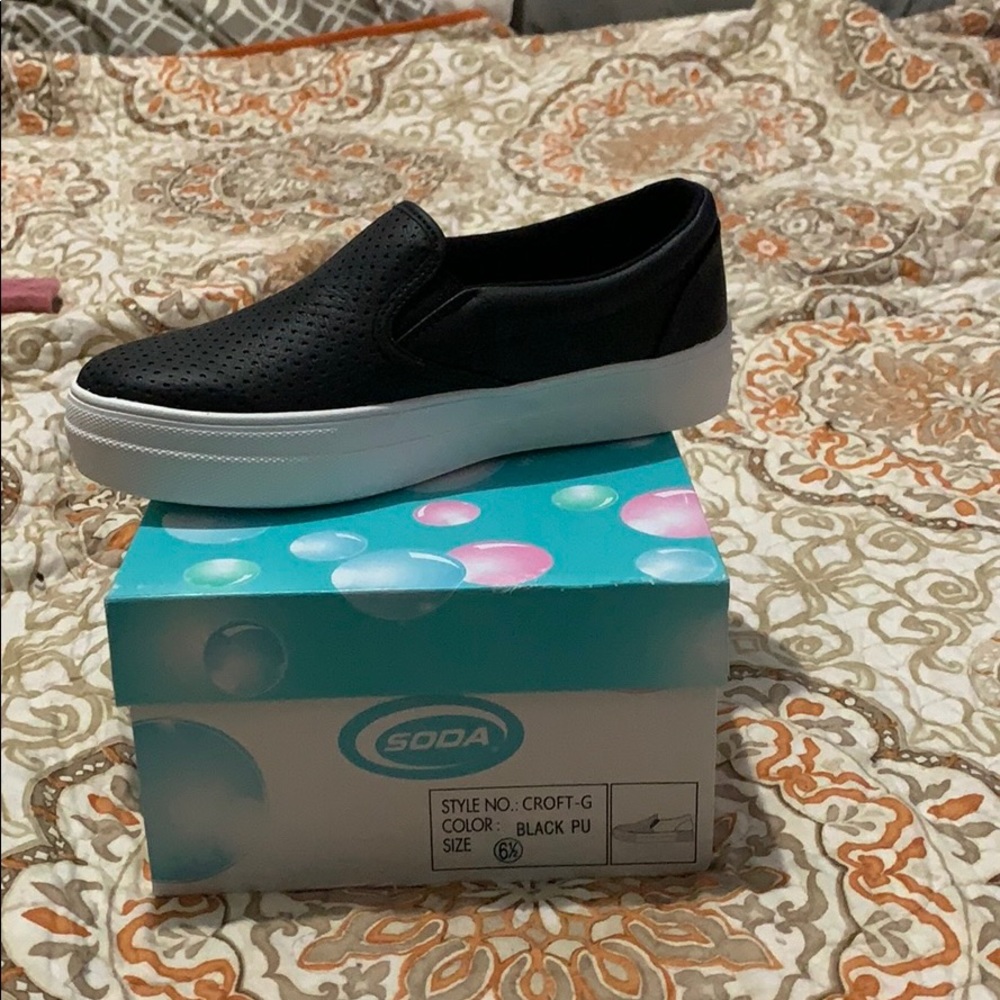 Soda black slip on shoes